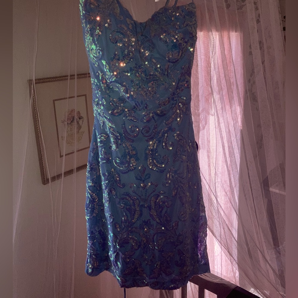 light blue sequin mini dress